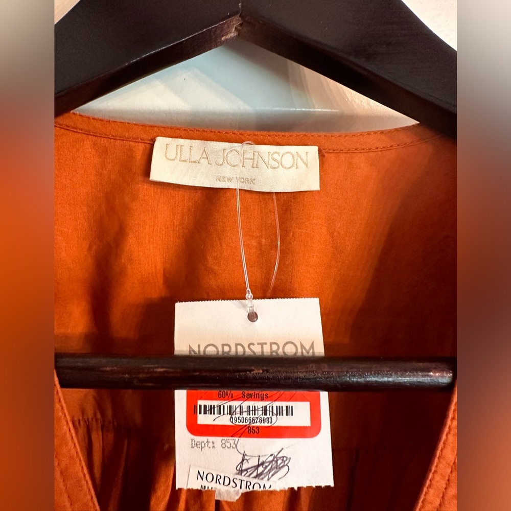 Ulla Johnson burnt orange dress with pockets and waist tie